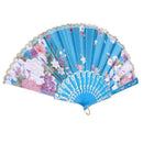 Spanish Floral Oriental Dance Party Wedding Folding Hand Fan Lace - Lake Bl