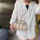 Straw Beach Woven Embroidered Clutch Women Bag Chain Shell Frame Small Hand