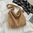 Plush Women Shoulder Messenger Bag Solid Big Capacity Shoulder Tote (Khaki)