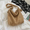 Plush Women Shoulder Messenger Bag Solid Big Capacity Shoulder Tote (Khaki)