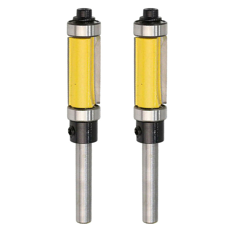 2x 1/4'' Shank Top & Bottom Bearing Flush Trim Router Bit 12.7x25mm Yellow