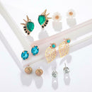 6 Pairs Retro Flower Leaf Stud Earrings Ethnic Turquoise Statement Jewelry Gift