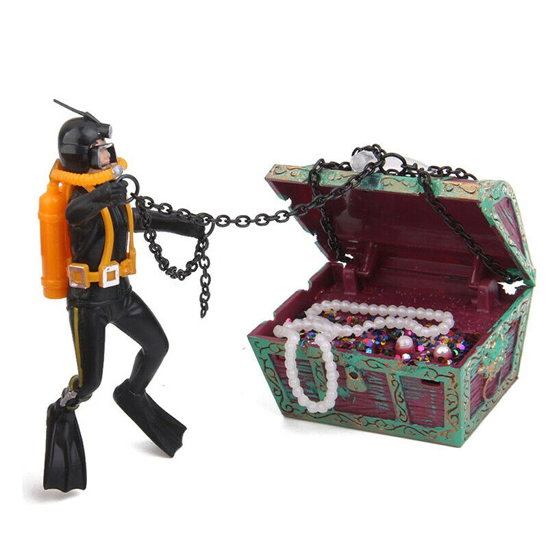 treasure Treasure hunter Diver Decoration for Aquarium Fish Tank Black C1V4