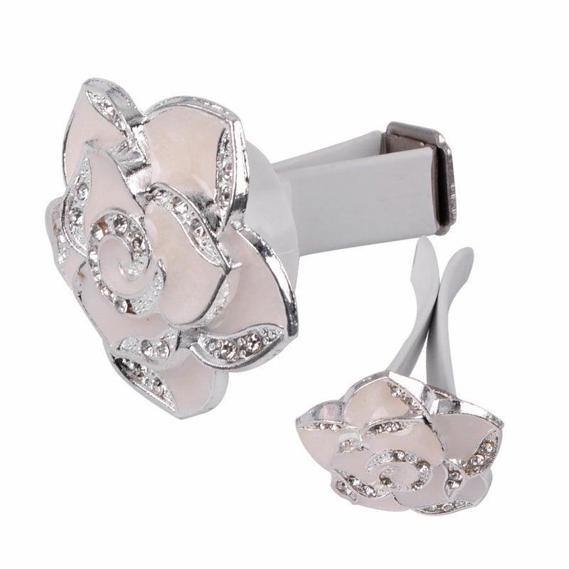 2Pcs WHITE Rhinestone Flower Clip Auto Car Air Vent Perfume Freshener Universal