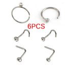 6PCS/Set Stainless Steel Nose Stud Ring Hoop Body Hinged Segment Body Piercin ME