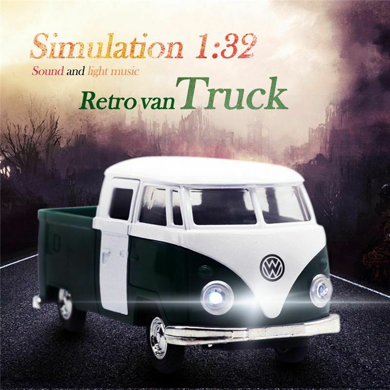 Green simulation 1:32 sound and light music pull back retro van truck expre N9E4