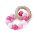 Nursing Bracelets Wooden Ring Baby Teether Silicone Chew Beads Toys (Pink) A