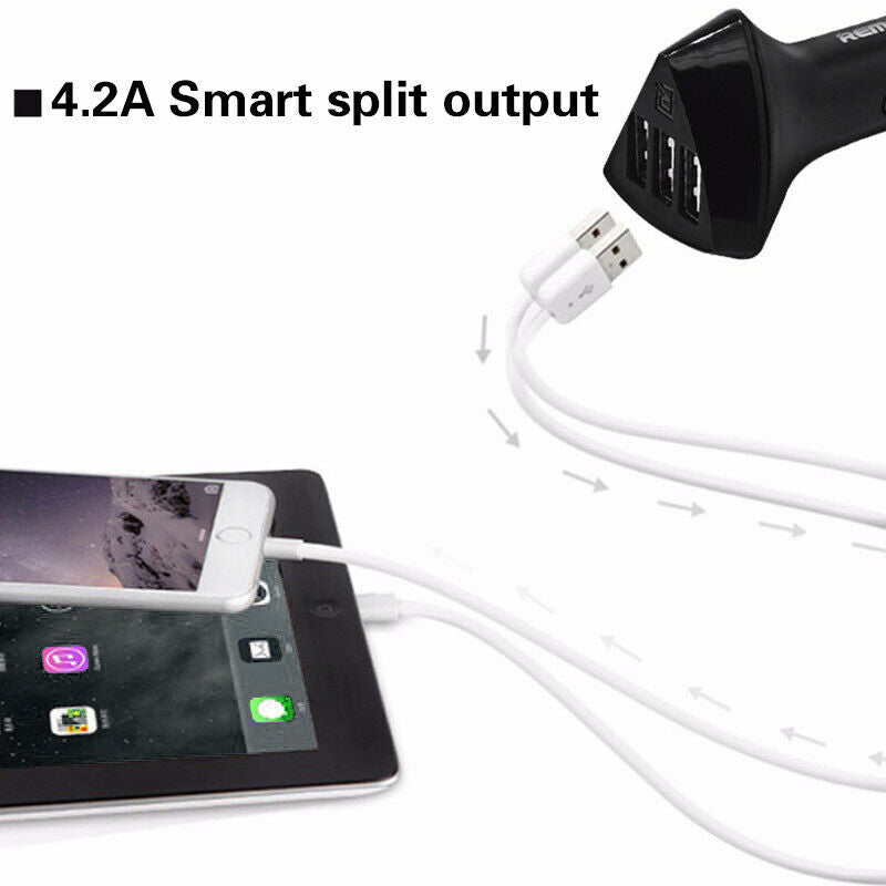 Remax Car 4.2A Mobile Phone Fast Charging 3 Usb Car Battery Tablet Adapter UN7C6