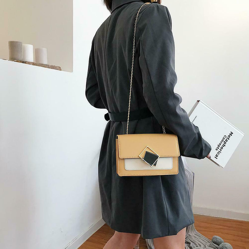 Fashion Messenger Bag Women Leather Metal Buckle Shoulder Handbag (Yellow) A