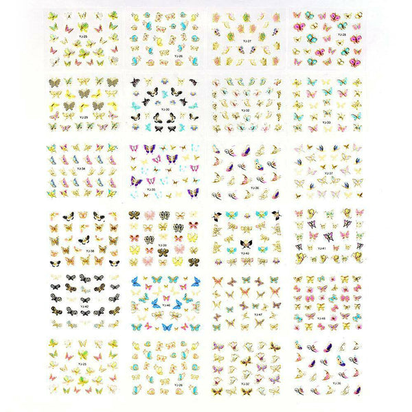 24 Sheet of Butterfly Nail Art Water Transfer Stickers Assorted Butterflies