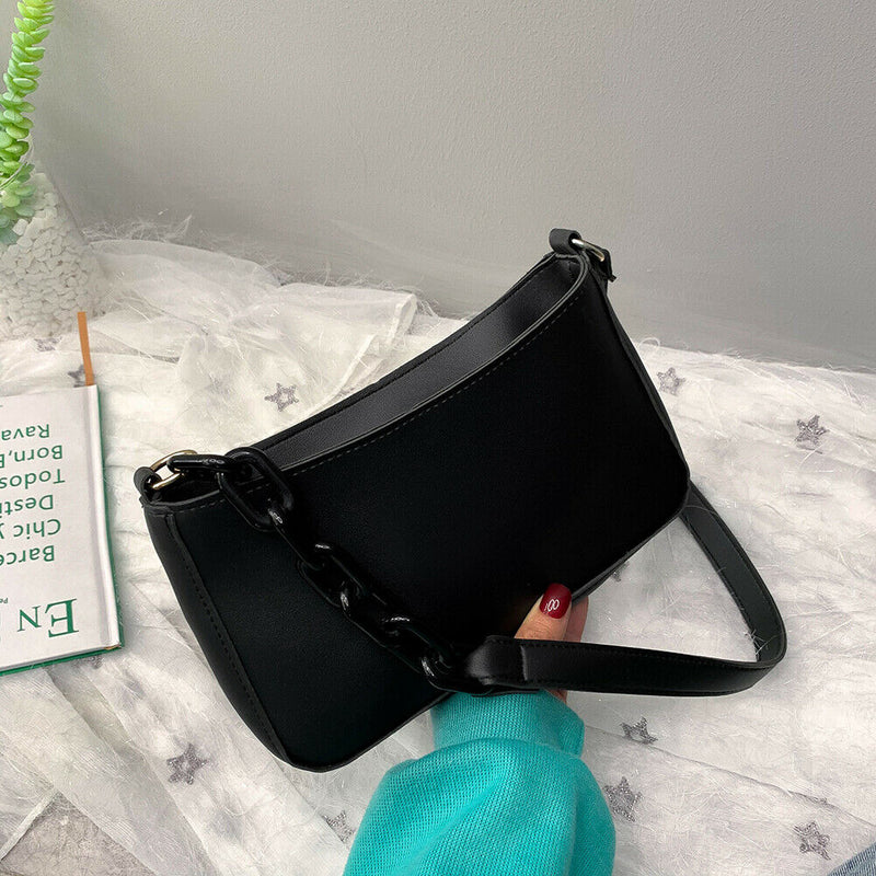 Women Solid Evening Clutch Shoulder Handbags PU Leather Totes Bags (Black)
