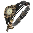 Weave Wrap Around Leather Bracelet Lady Woman Wrist Watch - Black