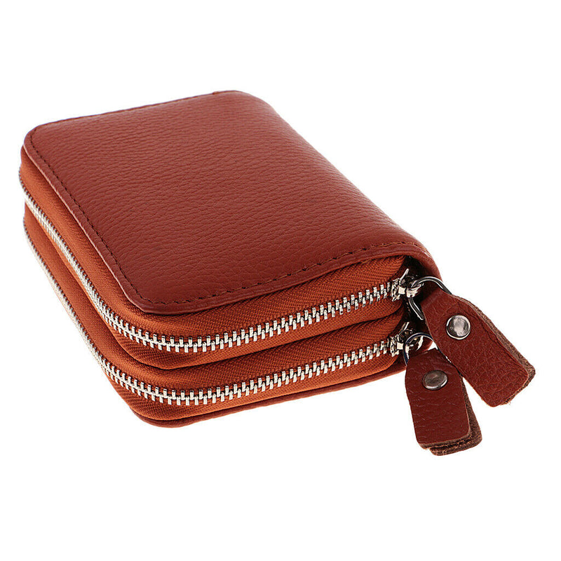 Leather Unisex Credit Card Holder Zipper Wallet Business Cards Case Purse Travel