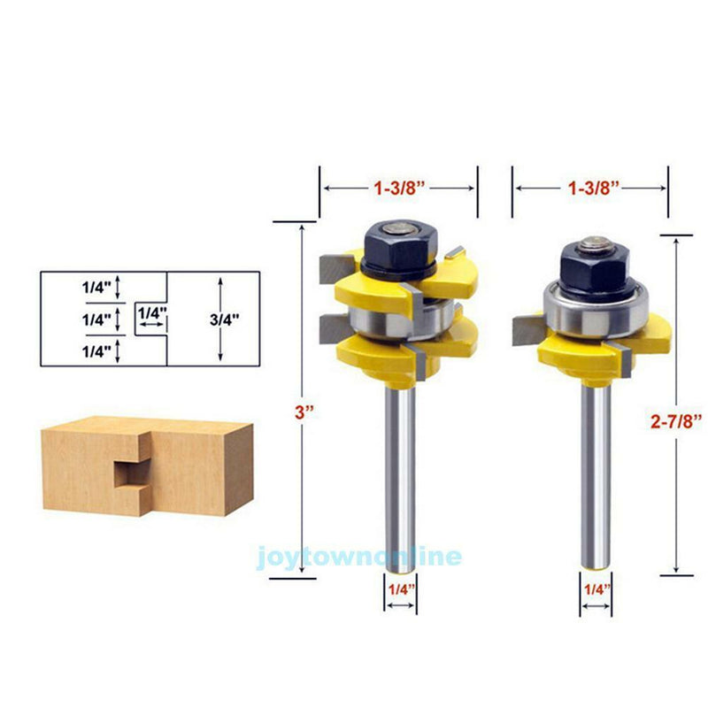 2Pcs Alloy Tongue & Groove Router Bit Set 3/4 Stock 1/4 Shank Woodworking Tools
