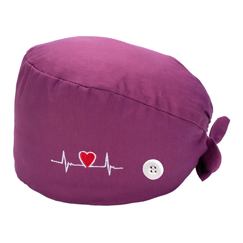 2pcs Womens Fashionable Printed Scrub Cap with Buttons Sweatband Headwear