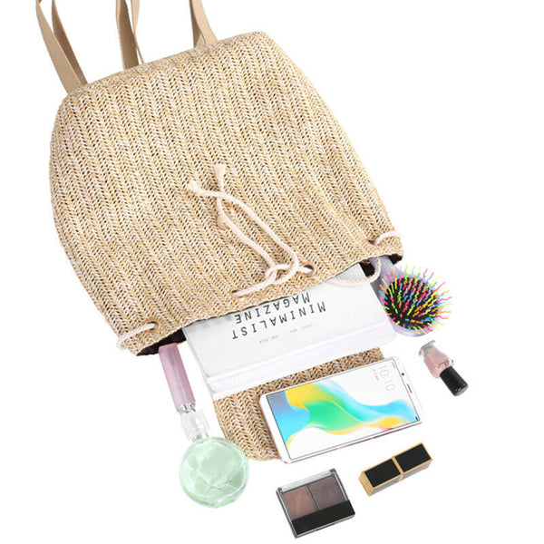 Fashion Straw Woven Backpack Ladies Shoulder Bag Summer Girl Backpack Femal X9D1