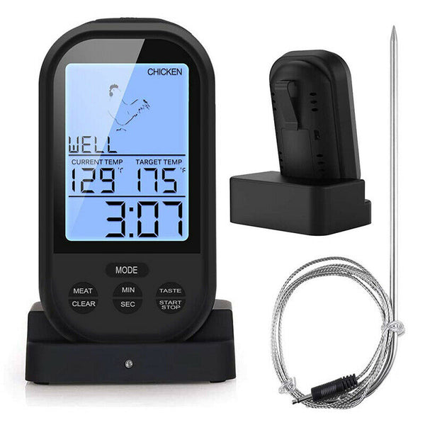 Kitchen LCD Wireless Digital Food Thermometer Probe Base BBQ Grill Meat Cooking