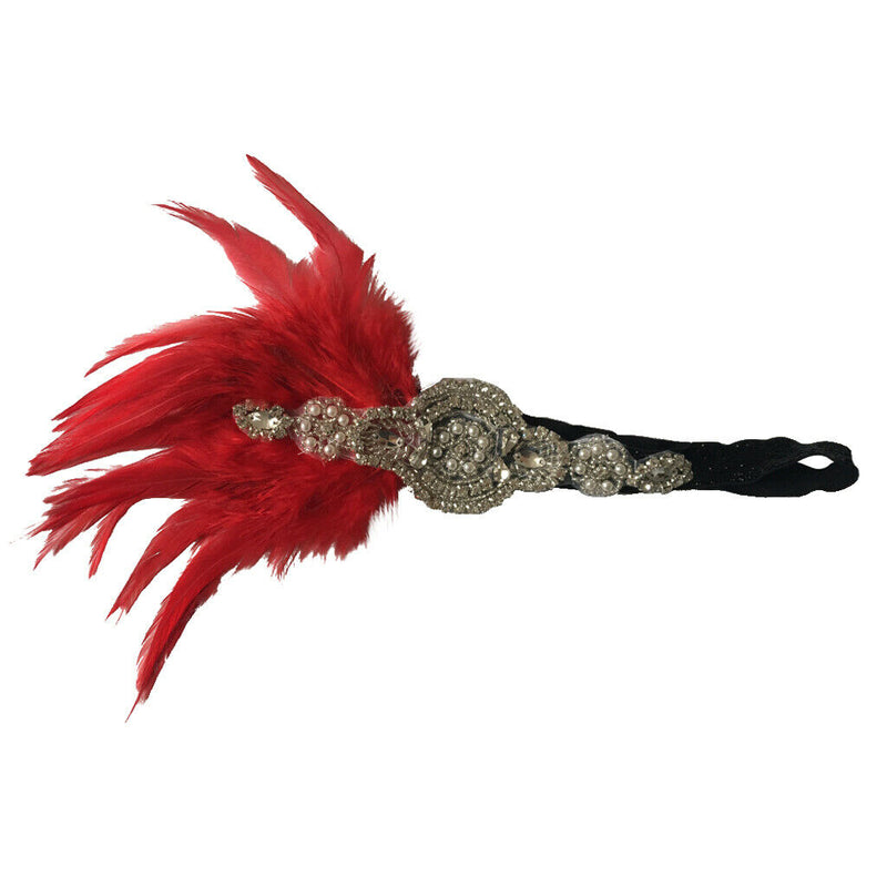 Woman Feather Fascinator Headband 1920s  Rhinestone Forehead Headdress