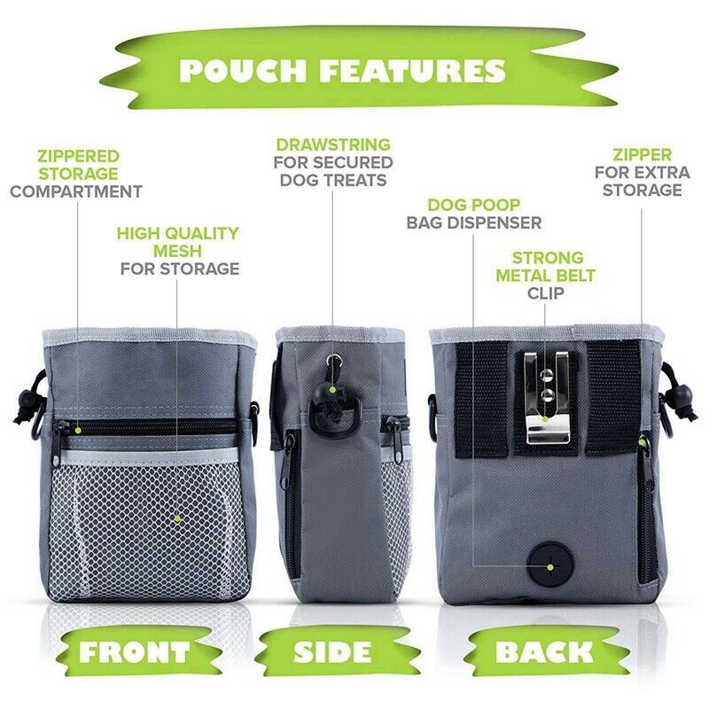 2X(Dog Treat Training Pouch Easily Carries Pet Toys, Kibble, Treats Built-I
