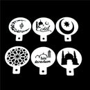 6pcs/set Ramadan Eid Mubarak lamp Design Coffee Stencils Cake Template dNME