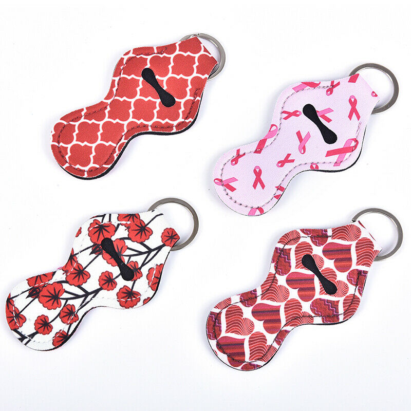 Waterproof Neoprene Floral Colourful Lipstick Chapstick Lip Balm Holder Keycha_