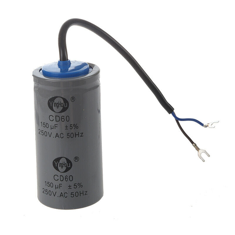 CD60 AC 250V 150uF Wired Single Phase Motor Start Capacitor Gray