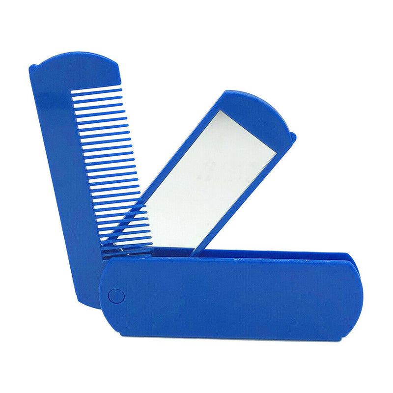 Portable Travel Folding Pocket Beard Comb w/Makeup Mirror for Men's Shaving