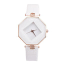 Elegant Women Watches Geometric PU Leather Quartz Dress Wristwatch (White) A