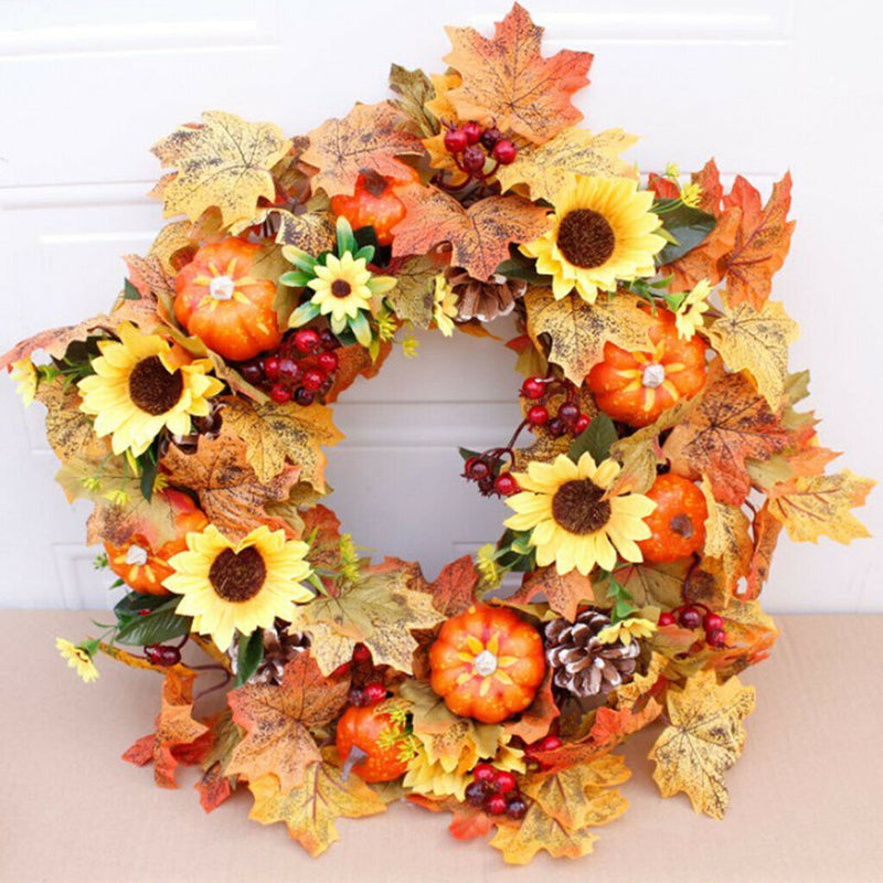 Pumpkin Pine Cone Berry Vine Round Wreath Door Hanging Garland Decor Christmas