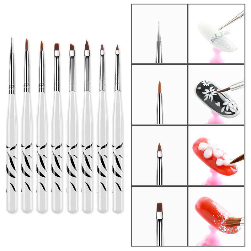 Practical 8X Set Of White Nail Design Brush Pen Fine Detail Tips Drawing Tools