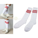 Men Women Over Knee Stripe Tube Socks Long Rugby Running-Sport White&Red 1 Pair