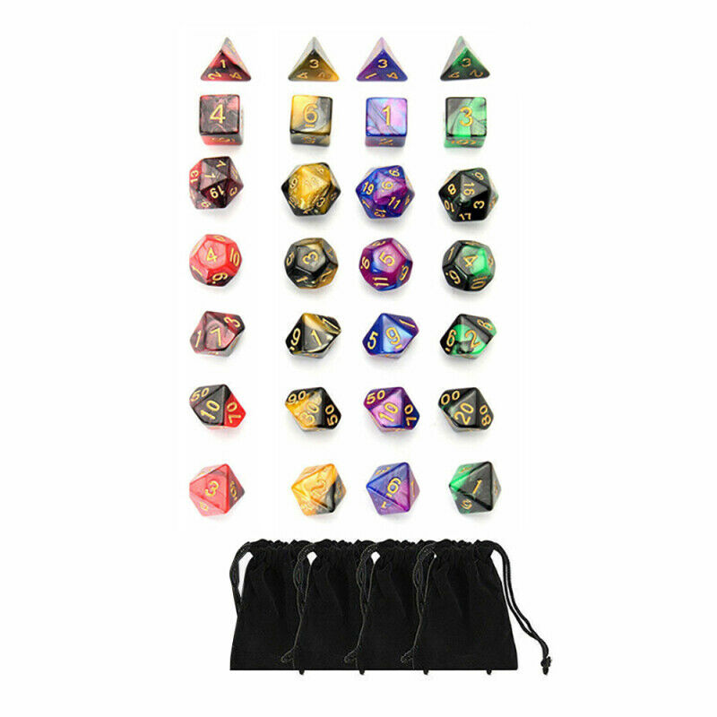 28pcs Shiny Acrylic Polyhedral Dice DND RPG MTG Role Playing Game + Bag 4  MLL