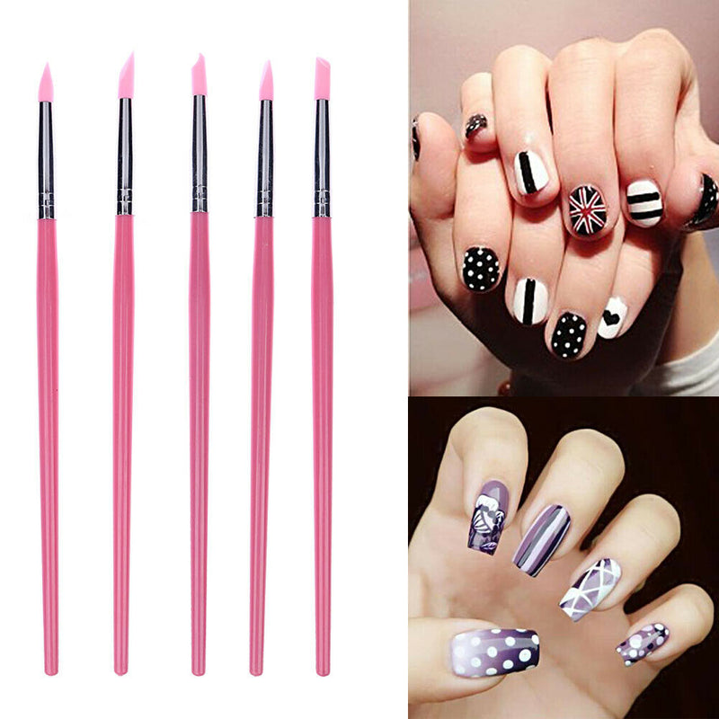5pcs Silicone Nail Art Brush Professional DIY Carving Painting Drawing Pen