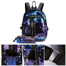 2pcs/Set Women Gorgeous Sequin Backpack Party Shoulder Pencil Handbag/Blue