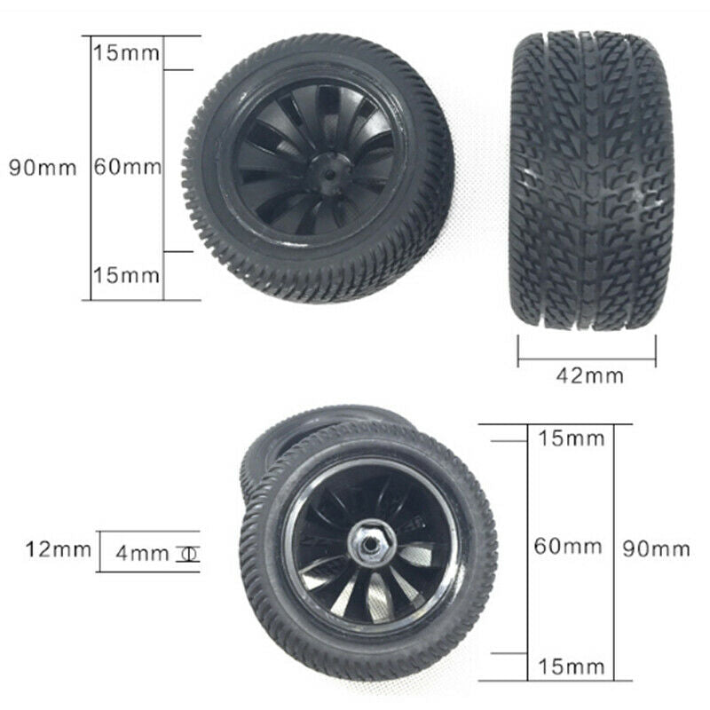 2x/set Rubber Pneus Racing Car Tyre Tires & Plastic Hubs Wheel RimsJR