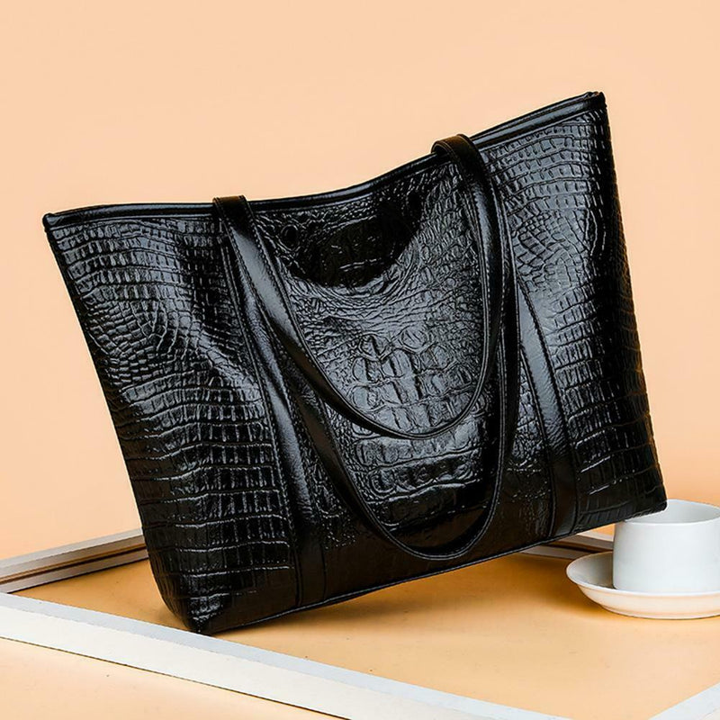 Retro Crocodile Leather Women Handbag Large Capacity Shoulder Shopping Bag