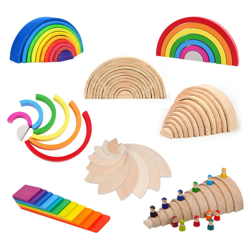 Handmade Wooden Rainbow Stacking Stacker Toddler Montessori Toys
