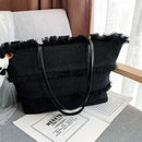 Canvas Tassel Large Capacity Stitching Composite Handbag Canvas Ladies Shou