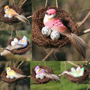 Garden Ornament Simulation Bird Nest Set Rattan Craft + Artificial Bird + EgA3C