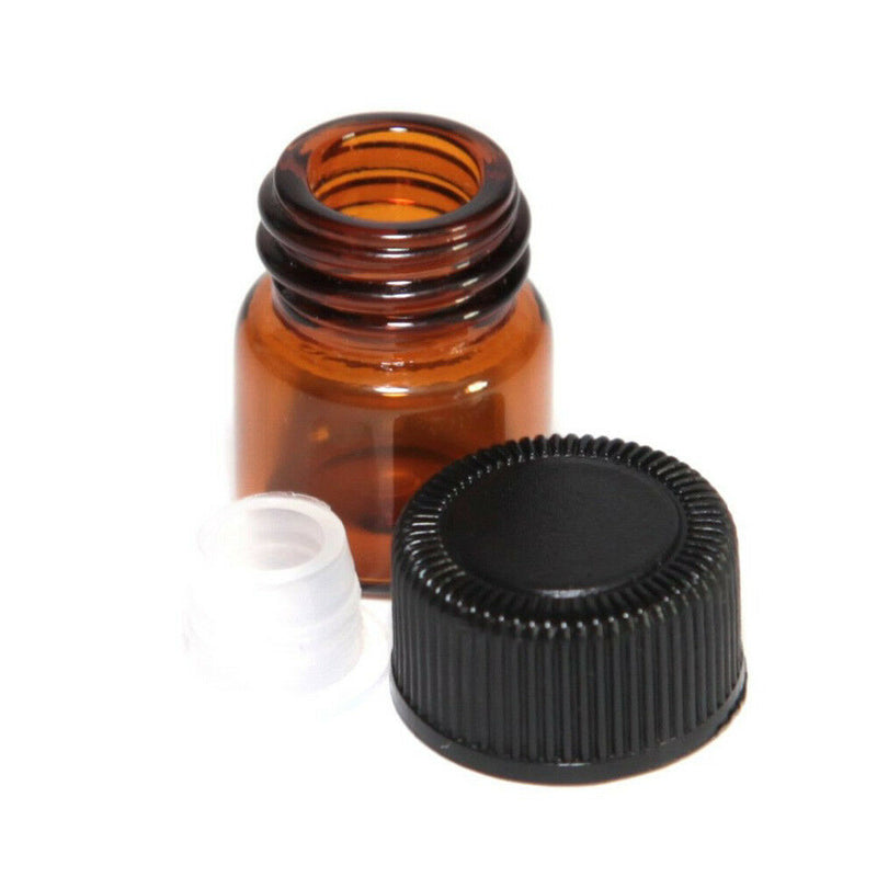 1ml Amber Glass Essential Oil Bottle, Orifice Reducer & cap 12 pc