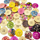 25x Assorted Flower Printed Wooden Buttons for DIY Sewing Crafts Decor 30mm