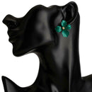 Korean Girls Flower Ear Stud Casual Women Sweet Earrings Jewelry (Green) A