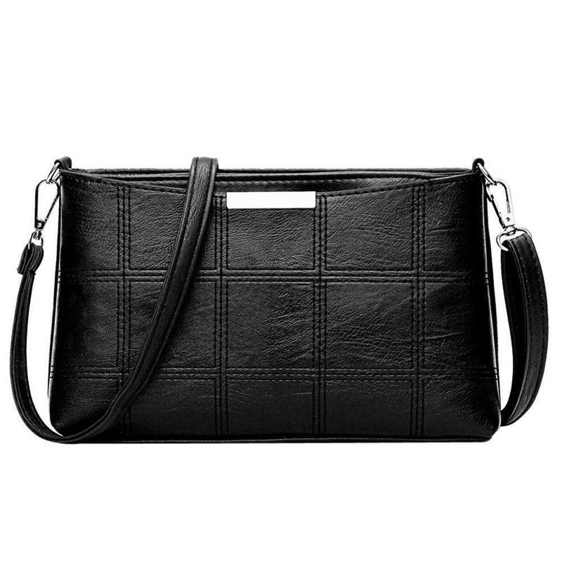 Fashion Korean Women Handbag PU Plaid Messenger Bag Shoulder Bags(Black)
