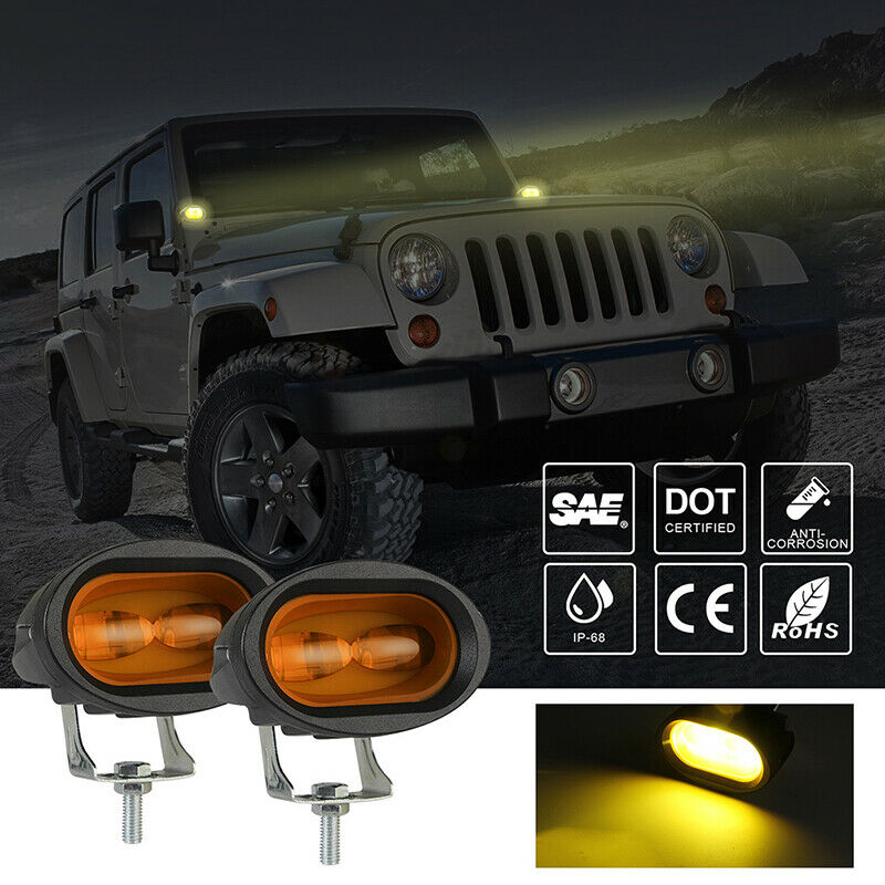 2X LED Work Light Amber Fog Bar Driving Pod Spot Lamp Offroad SUV MotorcyclS Hn