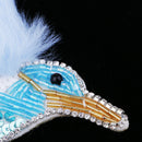 Fashion Blue Bird Bead Rhinestone Patch Applique Badge DIY Clothing Decor