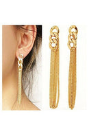 Retro Women Chain Earrings Golden Tassel Chain