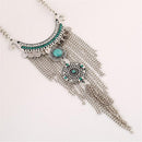 New Retro Bohemian Gypsy Style Turquoise Tassel  Chain Choker Pendant Necklace