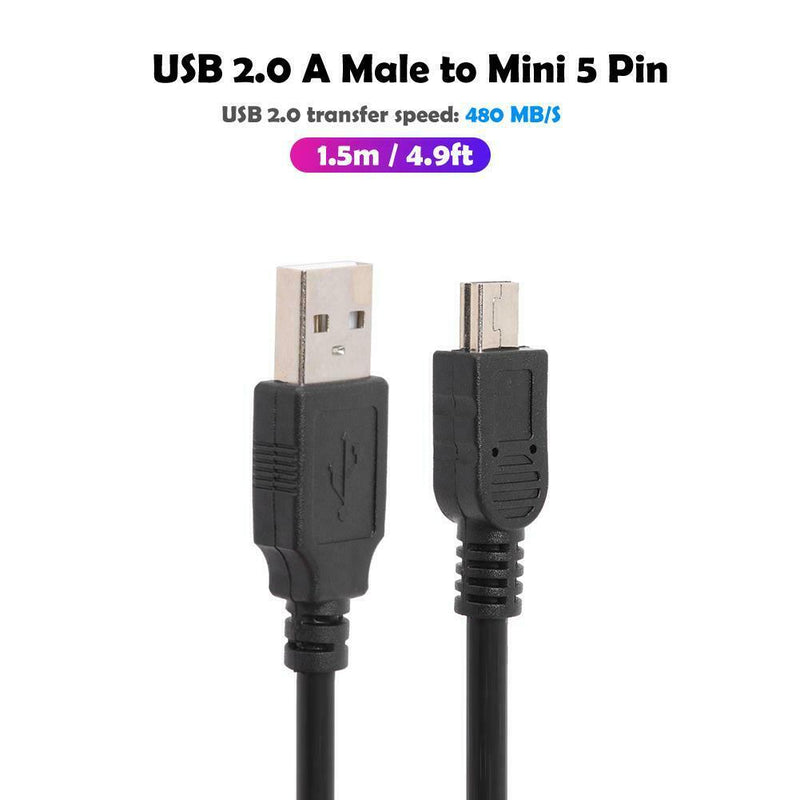 1.5m/4.9ft USB 2.0 A Male to Mini 5 Pin B Male Data Charging Cable Adapter