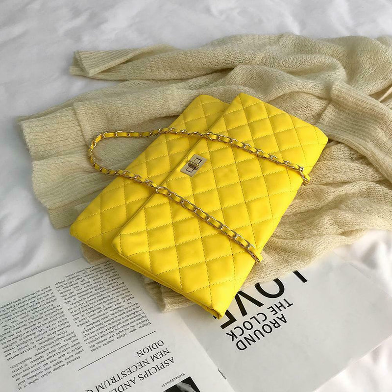 Fashion Women Shoulder Messenger Handbag Chain Leather Evening Bag (Yellow) A