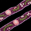 1 Yard Elegant Flower Embroidered Velvet Ribbon Lace Trim Purple for Sewing
